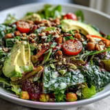 Nutrient-rich Mixed Greens Power Bowl topped with chickpeas, toasted walnuts, and pumpkin seeds.