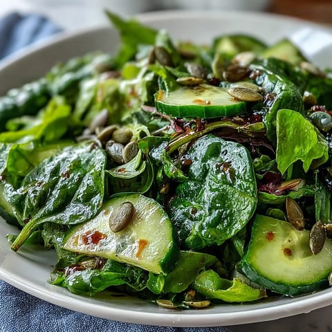 A refreshing image of the Glowing Green Salad, ready to serve.