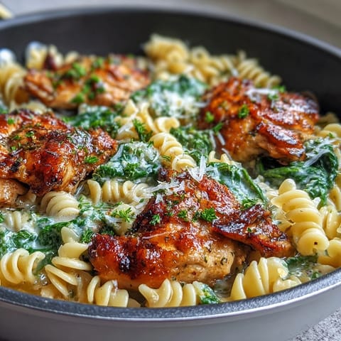 One-pot lemon orzo dinner featuring juicy chicken, wilted spinach, and zesty lemon in a comforting, easy-to-make skillet meal.  