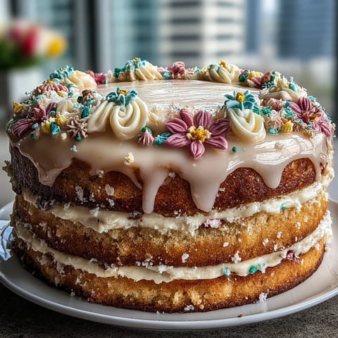 Beautiful Spring Birthday Cake with pastel floral buttercream frosting and edible flower accents