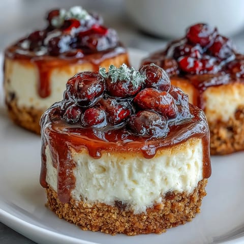 Housewarming Mini Cheesecakes with a buttery graham crust, topped with fresh berries and a dollop of whipped cream.