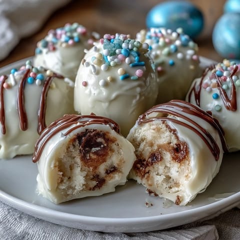 Creamy peanut butter eggs dipped in white chocolate and topped with colorful sprinkles make a perfect Easter treat.