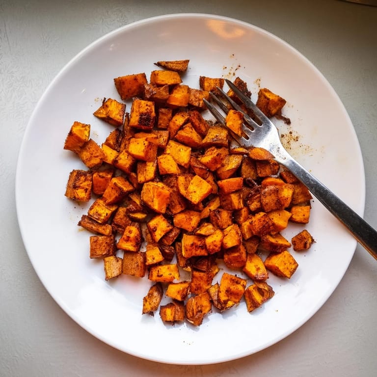 Vegan roasted sweet potatoes fresh from the oven, ready to add to grain bowls.
