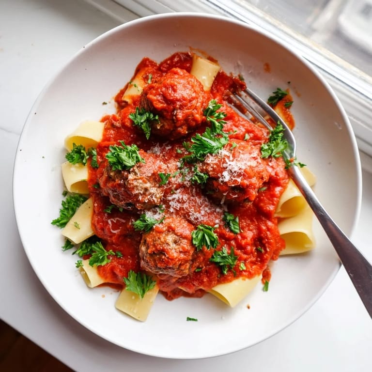 Slow-simmered turkey meatballs in a robust tomato sauce, paired with fluffy white rice and fresh basil, offer a comforting and healthy protein-rich main dish.