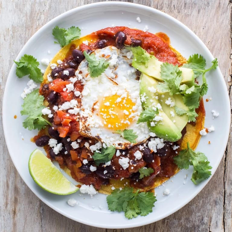 Delicious Huevos Rancheros: fried eggs, tortillas, vibrant salsa, ready for breakfast.