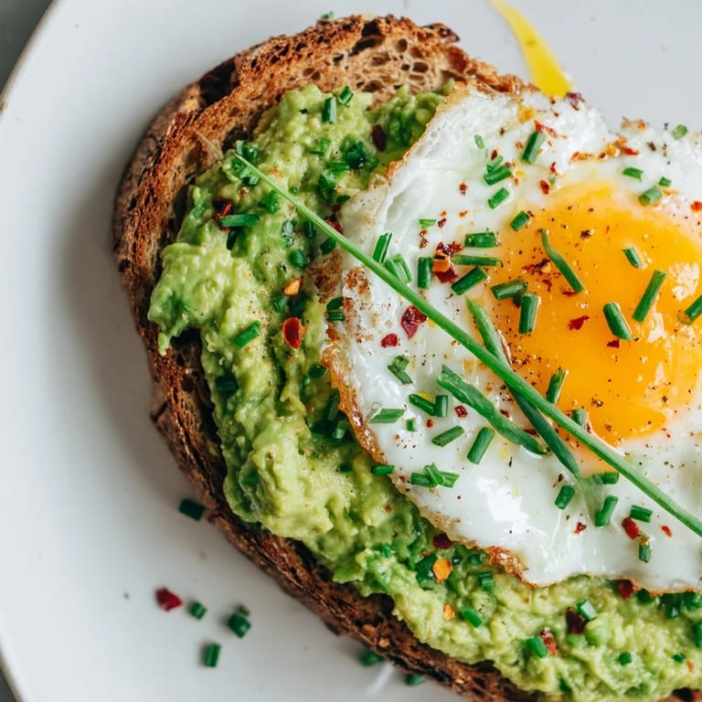 Freshly mashed avocado spread thick on hearty whole-grain toast, finished with a drizzle of olive oil and cracked black pepper.
