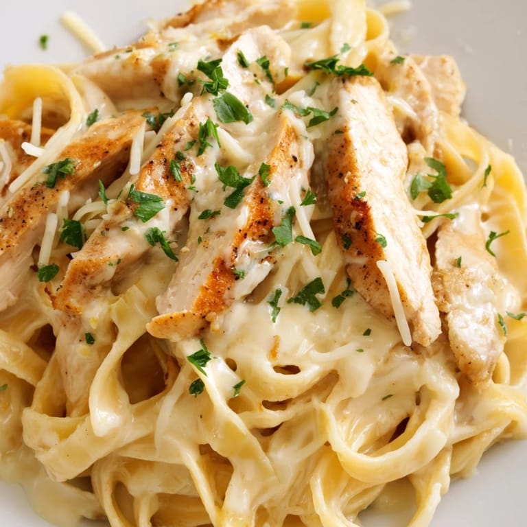 Spicy Cajun Chicken Alfredo garnished with fresh parsley and extra Parmesan, served steaming hot.