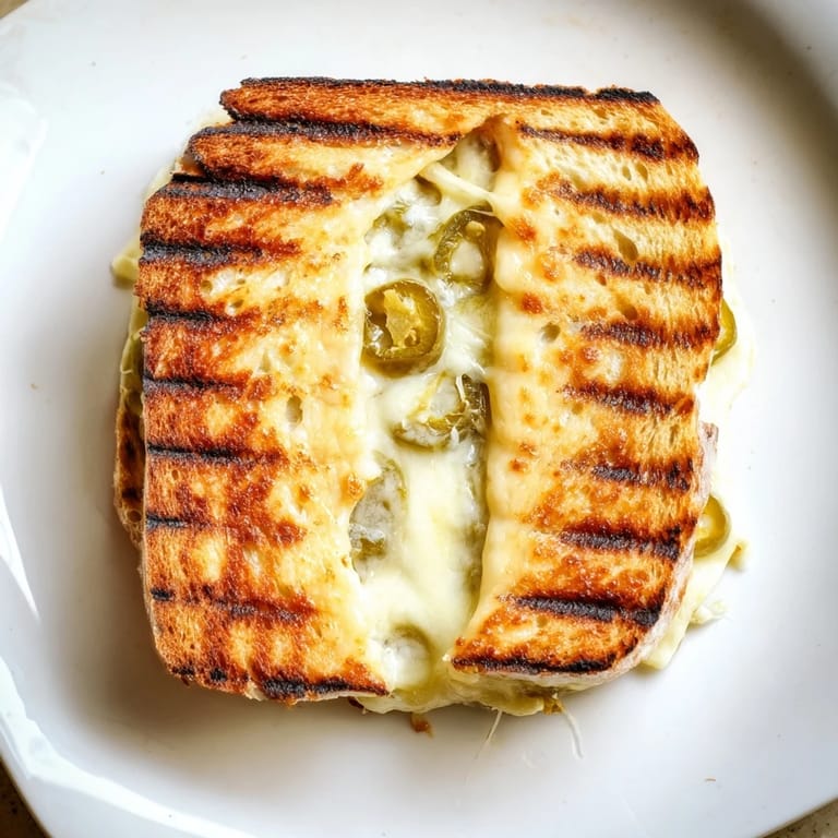 Sliced jalapeño Havarti grilled cheese sandwich served with a side of creamy tomato soup.