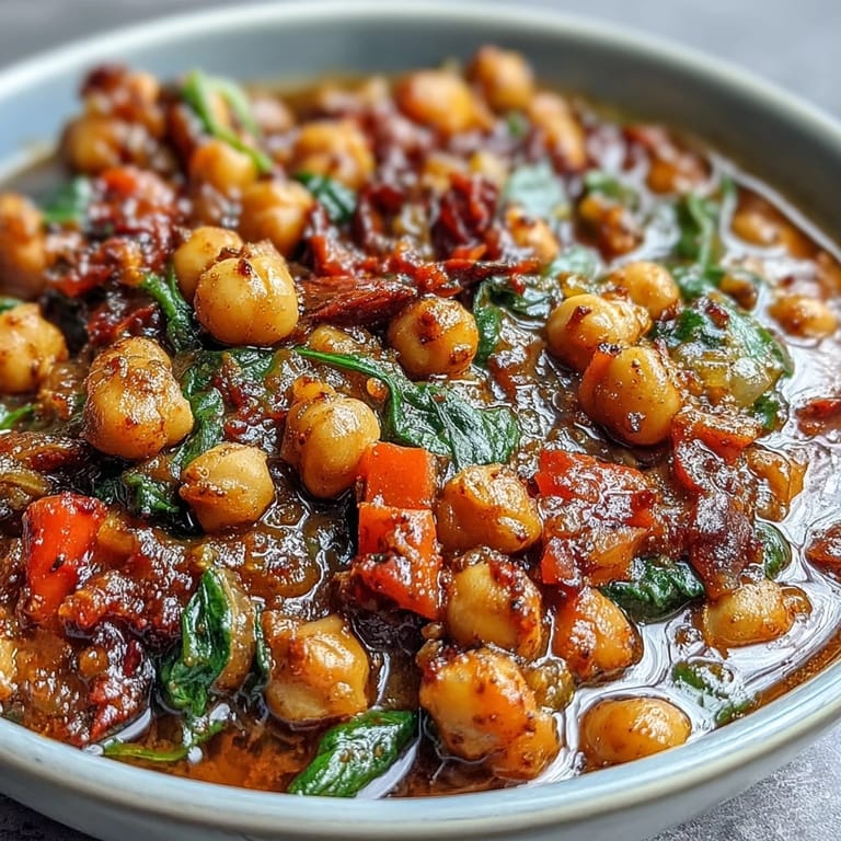 Close-up of a steaming bowl of spicy chickpea stew, perfect for a cold day.