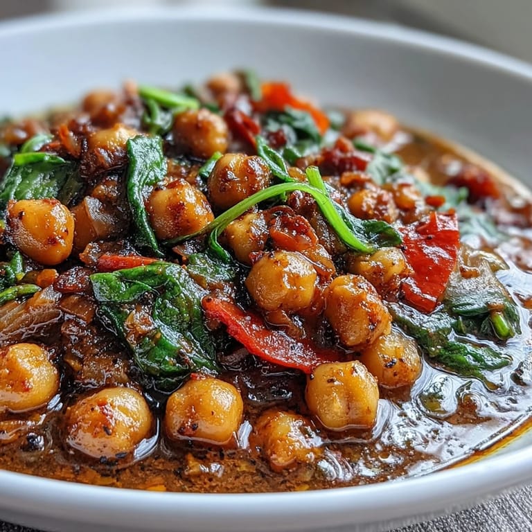 Vibrant spicy chickpea stew served warm with crusty bread for a satisfying meal.