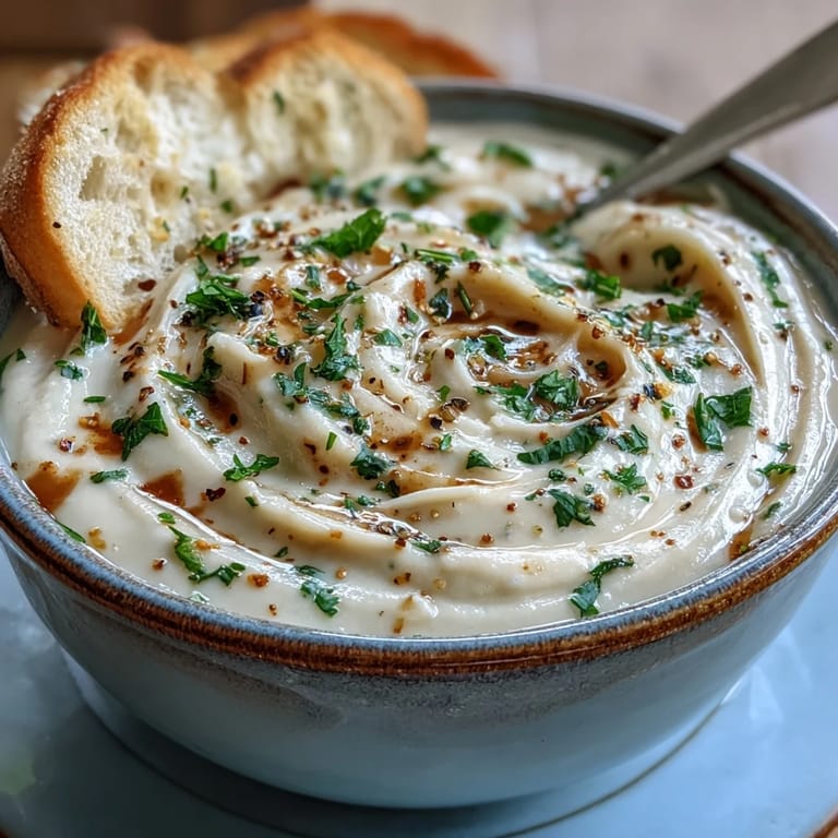 White Bean and Parmesan Soup served with a slice of crusty bread for dipping into the rich, savory broth.