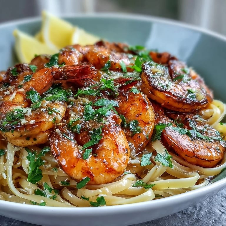 Plated Shrimp Scampi With Linguine features tender shrimp and al dente pasta coated in a glossy lemon-butter sauce.