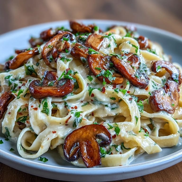 A warm bowl of vegetarian Creamy Mushroom Stroganoff, featuring sautéed mushrooms and a luscious sauce, perfect for a cozy family dinner.