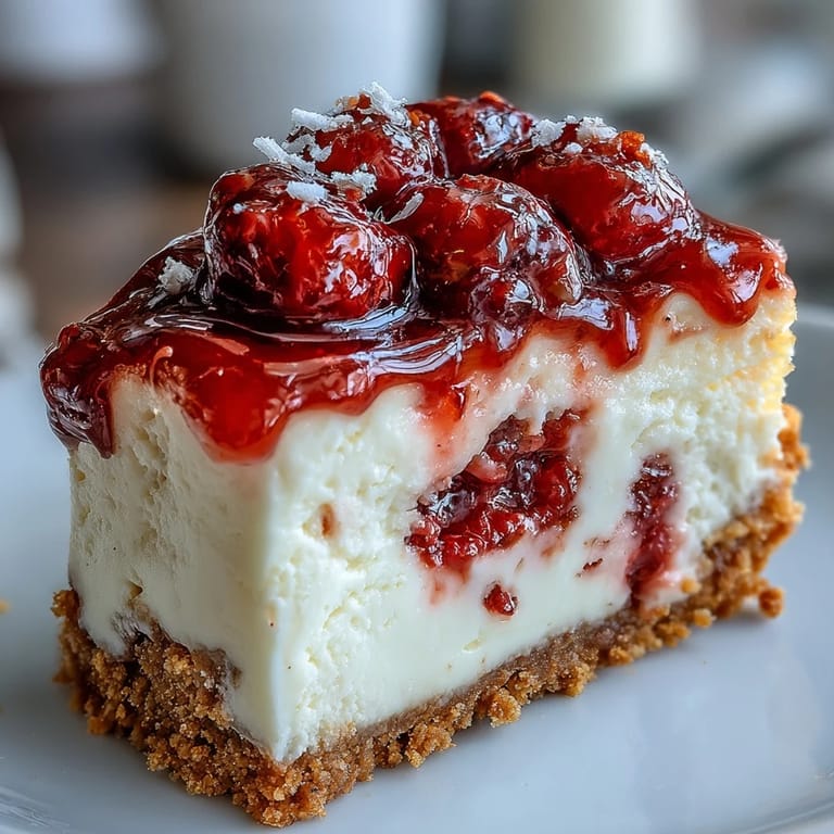 Homemade White Chocolate Raspberry Cheesecake Bliss cooling on a wire rack, featuring a rich buttery crust and elegant raspberry marbling inside.