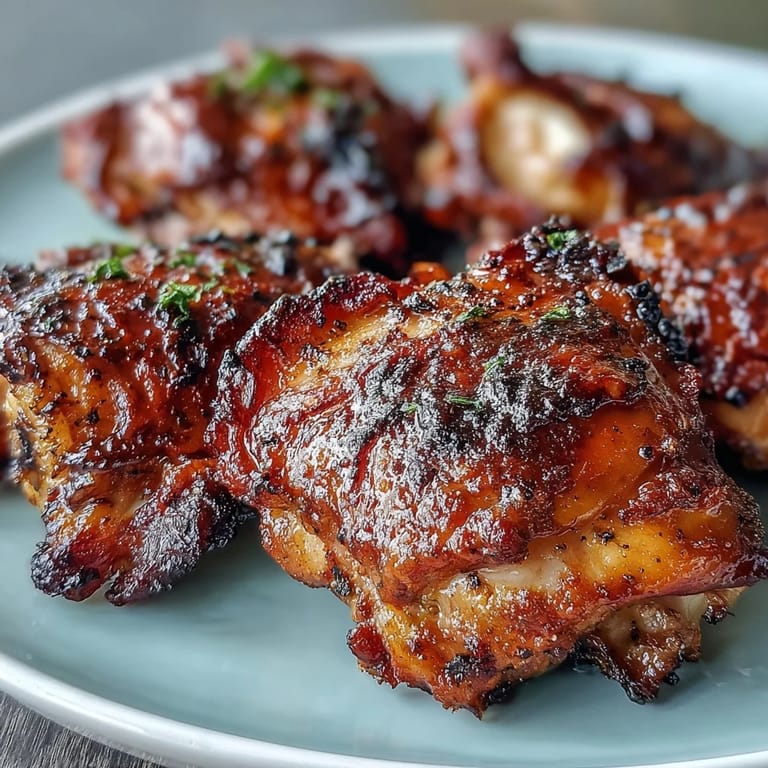 Crispy baked bone-in chicken thighs broiled for extra crunch, garnished with fresh parsley.