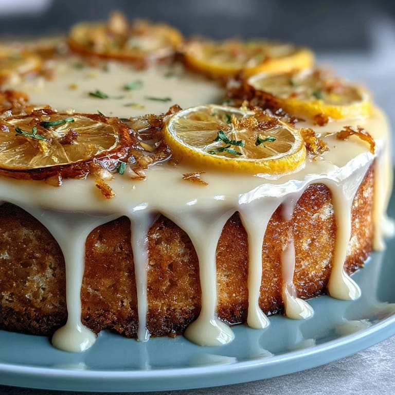 Moist lemon blueberry layer cake topped with tangy lemon cream cheese frosting and fresh berries.
