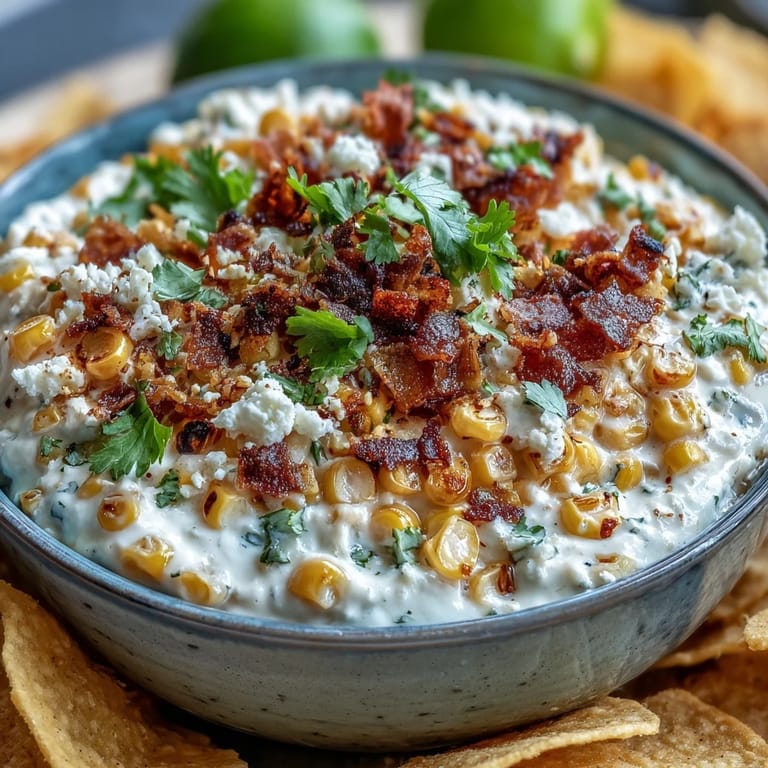 Spicy Mexican elote dip featuring tangy lime, jalapeño, and smoky paprika, perfect for dipping tortilla chips at parties.