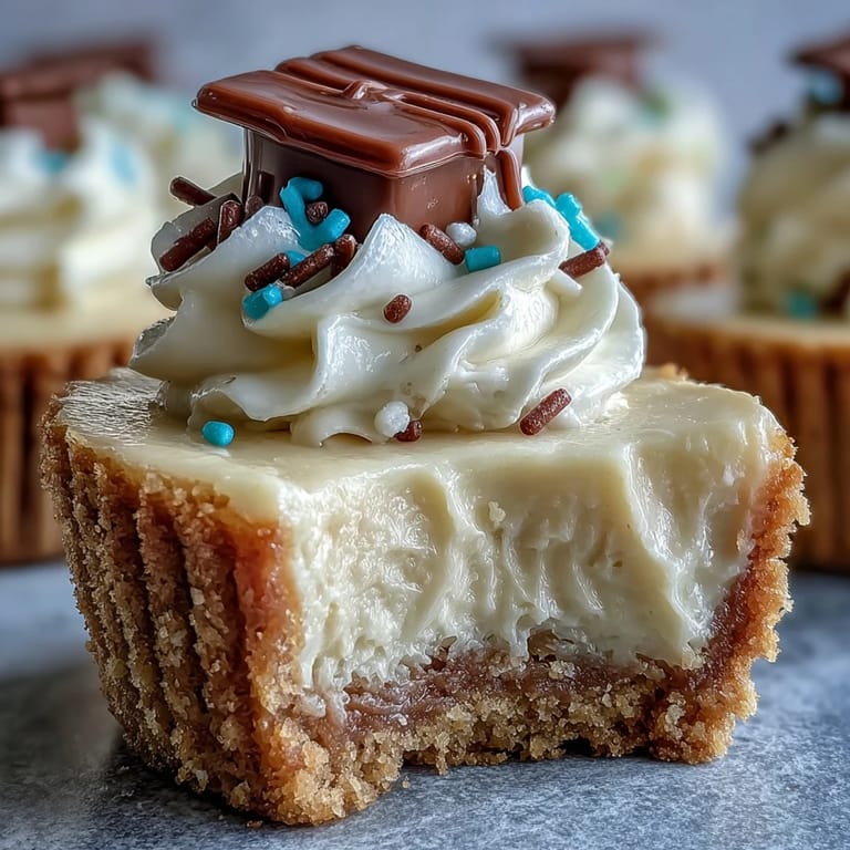 Buttery mini cheesecake bites with rich, creamy centers, decorated with whipped cream and colorful sprinkles, perfect for party platters.
