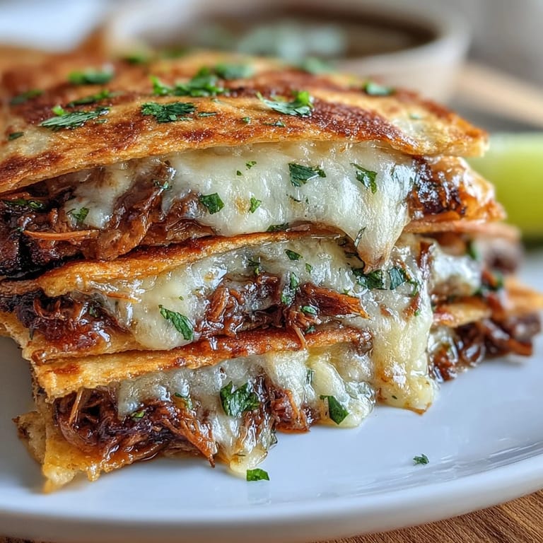 Cheesy birria quesadillas with crispy tortillas, served with a flavorful consommé dip—perfect for Cinco de Mayo gatherings.