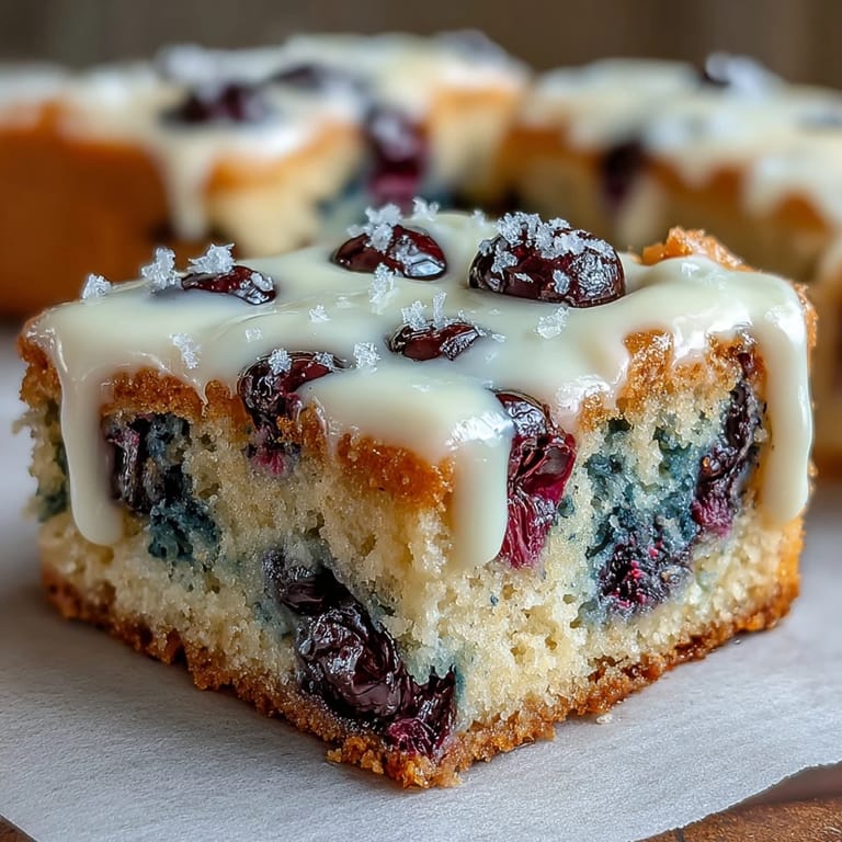 Golden-edged blondies, loaded with lemon zest, blueberries, and creamy white chocolate chips.