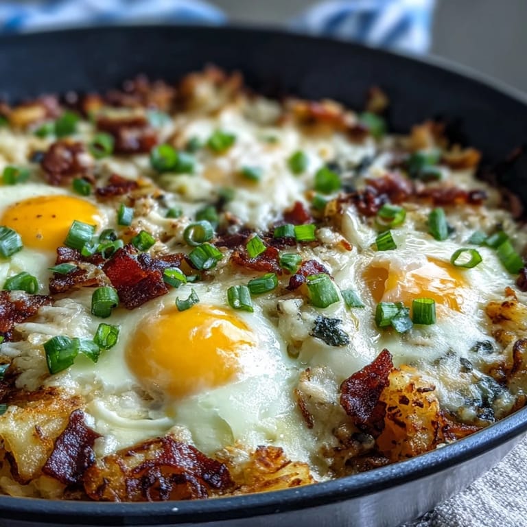 Delicious loaded hash brown skillet, perfect for a weekend brunch celebration.