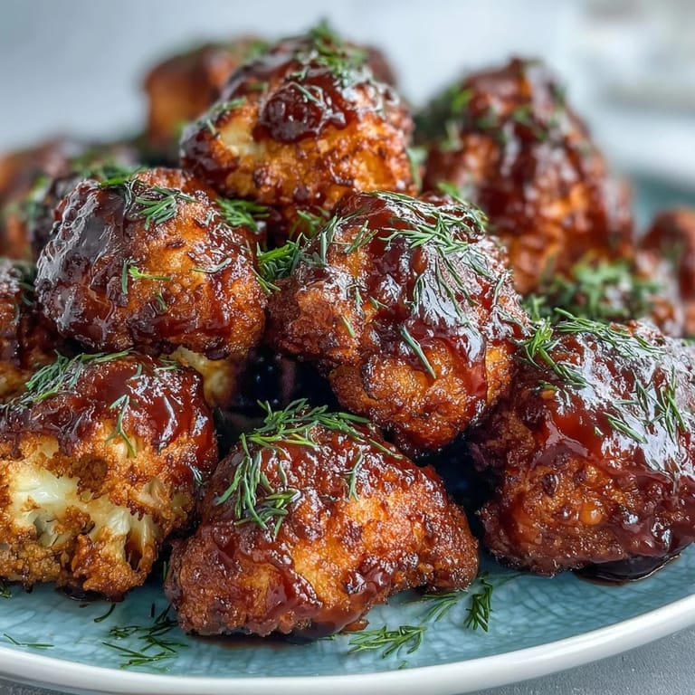 Golden, tender vegan BBQ cauliflower wings appetizer with a side of dairy-free ranch.