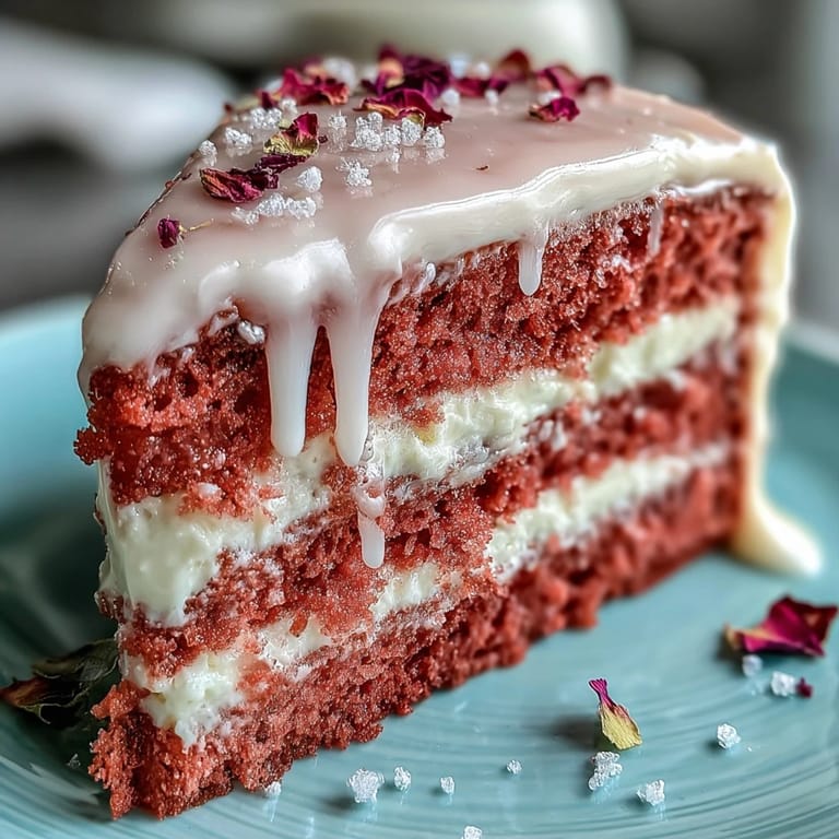 A tiered Bridal Shower Rosé Velvet Cake, glistening with edible gold accents.