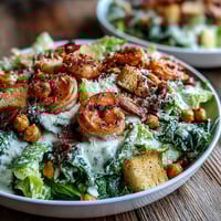Crisp chopped romaine and golden croutons in a Romaine Caesar Bowl with grilled chicken.