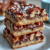 Warm butter pecan cookies with brown butter and sea salt, golden edges and toasted pecan chunks visible, sprinkled with delicate flaky salt crystals.
