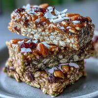 Chewy Nut-Free Granola Bars with Honey and Oats, packed with seeds and dried fruit, perfect for healthy snacking.  
